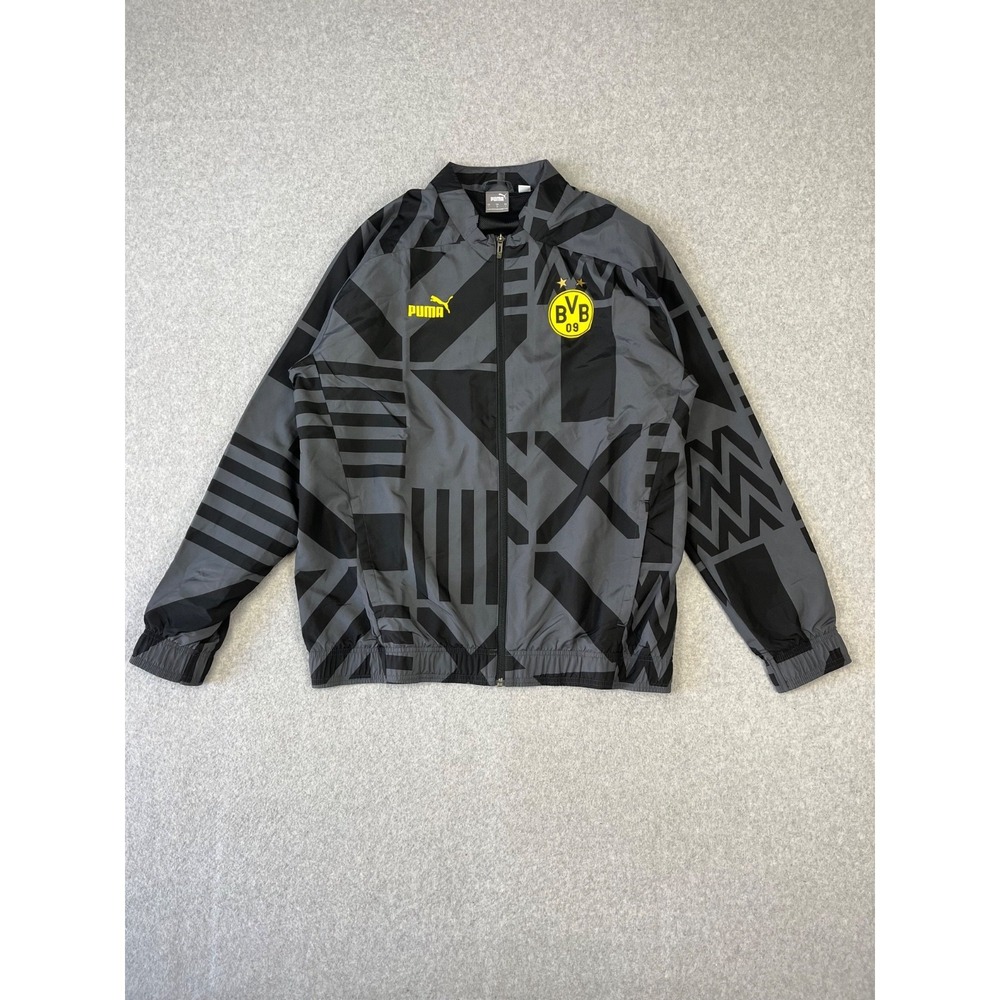Borussia Dortmund Pre Match Jacket Mens L Black Raglan Full Zip Training Puma